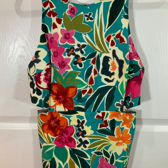 Zara Romper Tropical Print Cutout Jumpsuit Pink Teal Size Medium - Picture 6 of 12